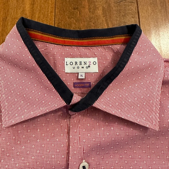Lorenzo Uomo Red Long Sleeve Button Down Collared Dress Shirt Sz XL - Picture 3 of 9